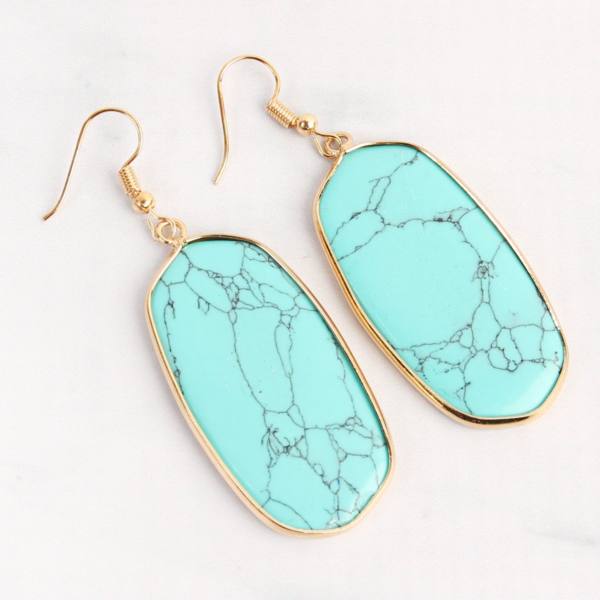 Hde1815 - Natural Oval Stone Earrings