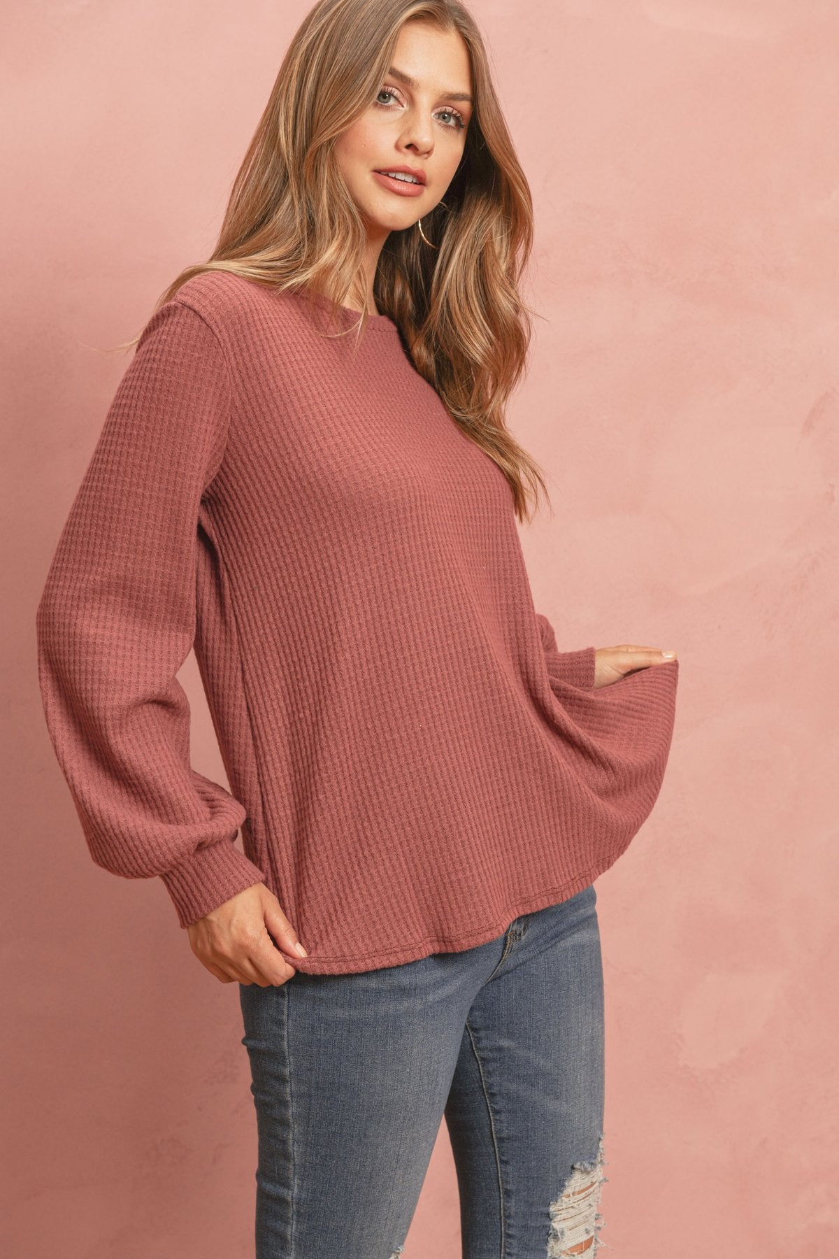 Puff Sleeved Waffle Top