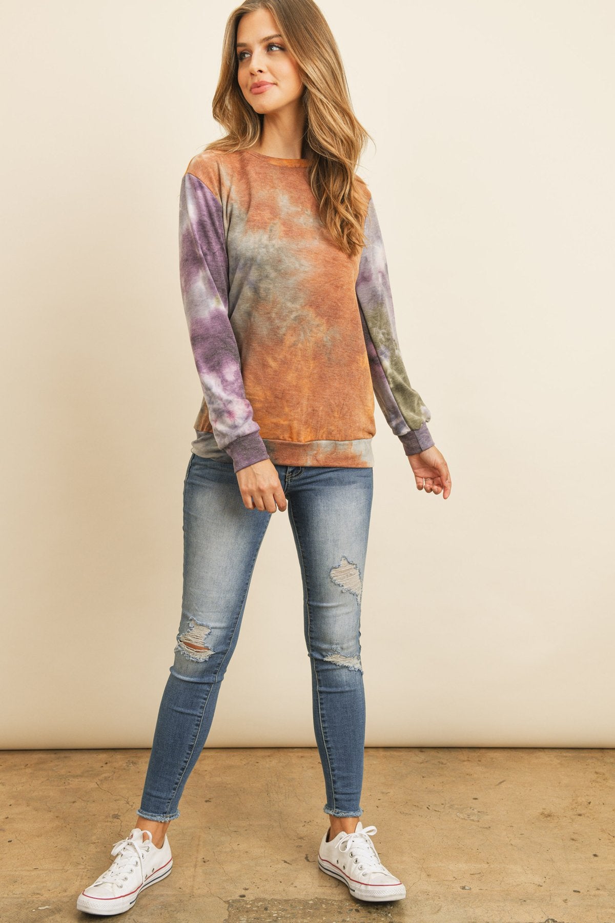 Round Neck Tie Dye Print Pullover