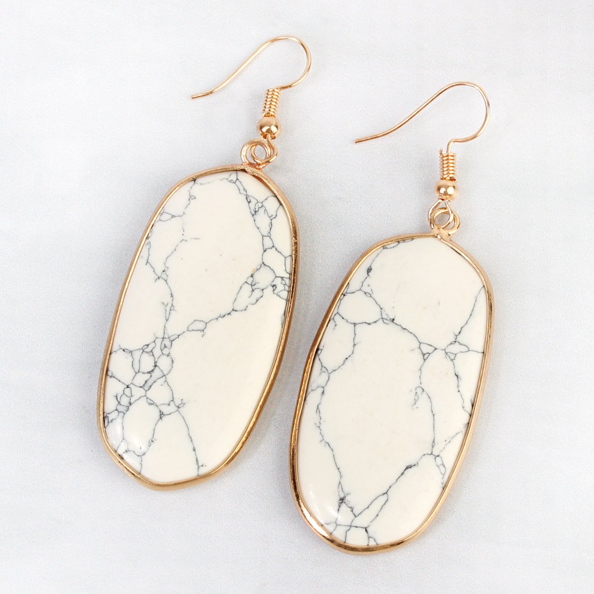 Hde1815 - Natural Oval Stone Earrings