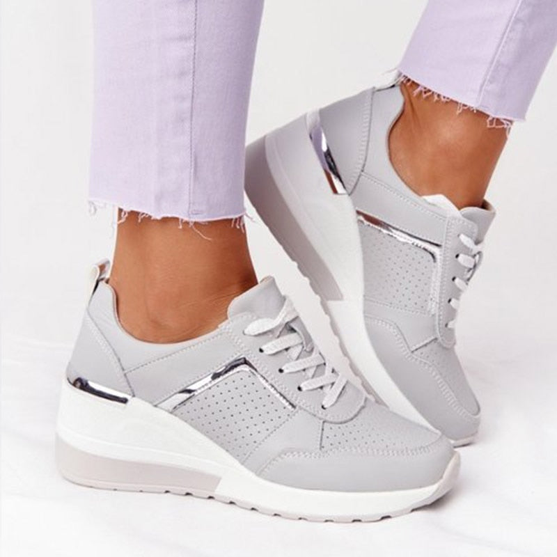 New Women Sneakers Lace-Up Wedge Sports Shoes Women's Vulcanized Shoes Casual Platform Ladies Sneakers Comfy Females Shoes