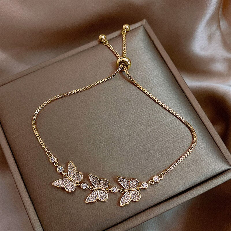 Fashion New Butterfly Crystal Zircon Bracelet Woman Exquisite Cute Cuff Bracelet Female Jewelry Accessories Anniversary Gifts