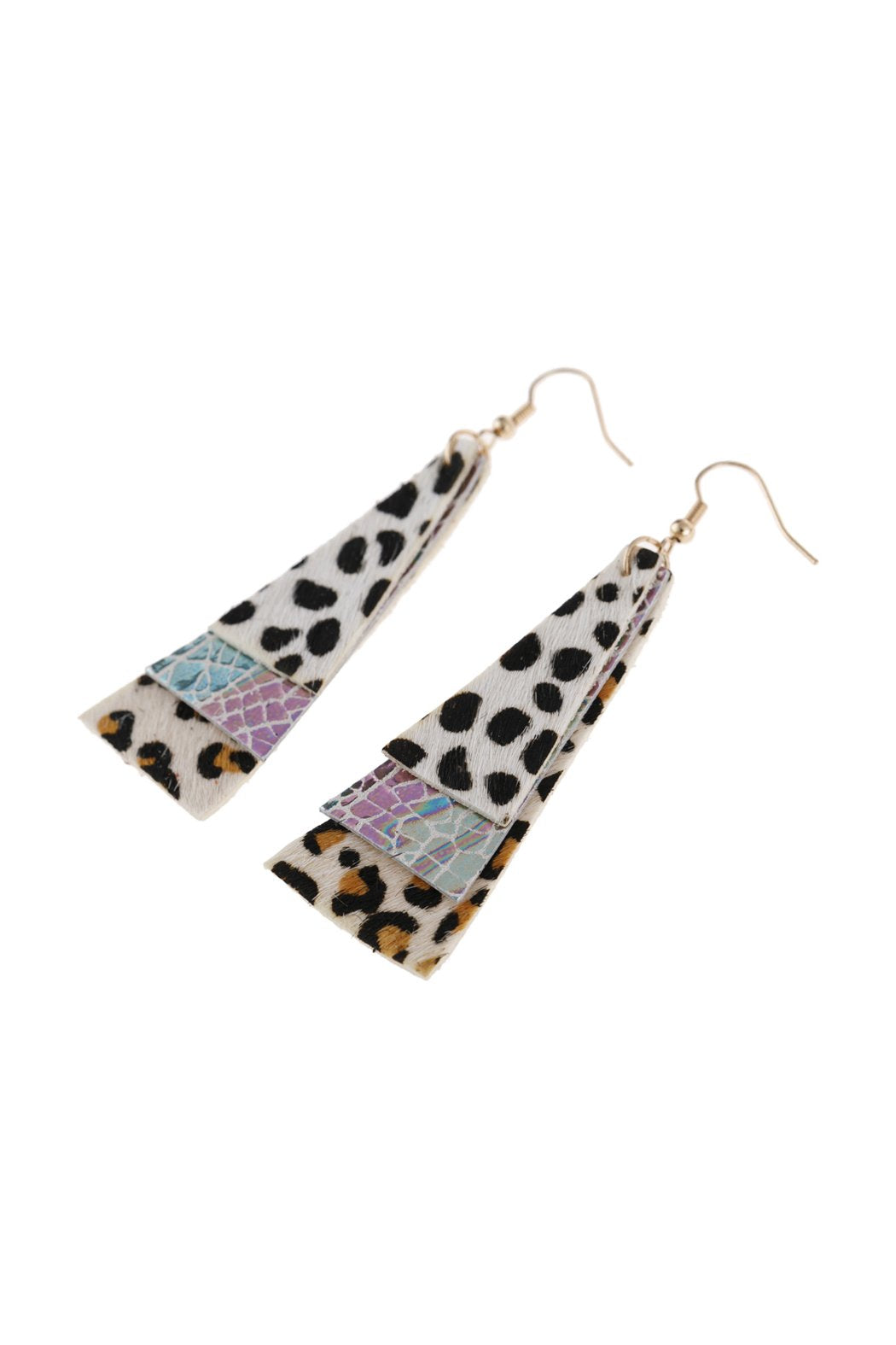 Hde2890 - Animal Print Layered Leather Trapezoid Hook Earrings