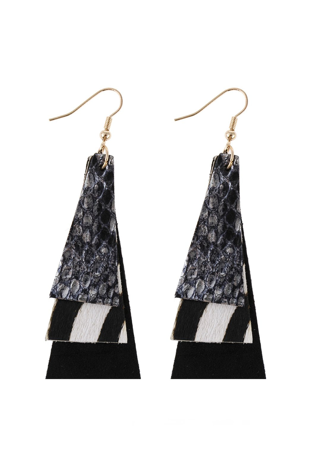 Hde2890 - Animal Print Layered Leather Trapezoid Hook Earrings