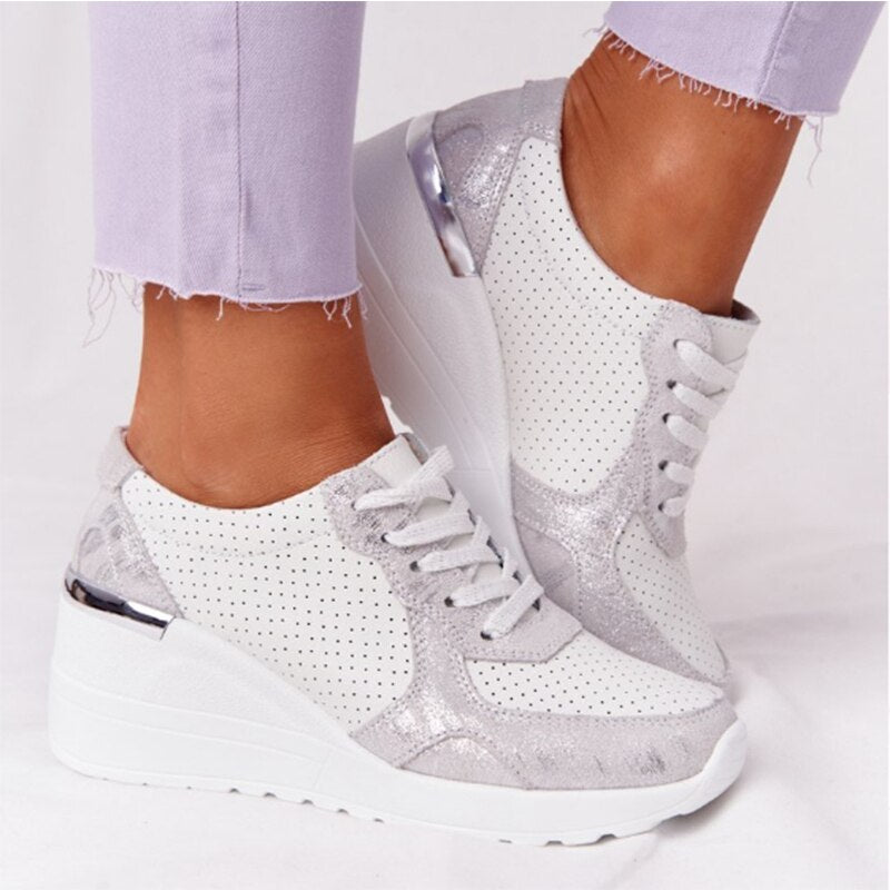 New Women Sneakers Lace-Up Wedge Sports Shoes Women's Vulcanized Shoes Casual Platform Ladies Sneakers Comfy Females Shoes