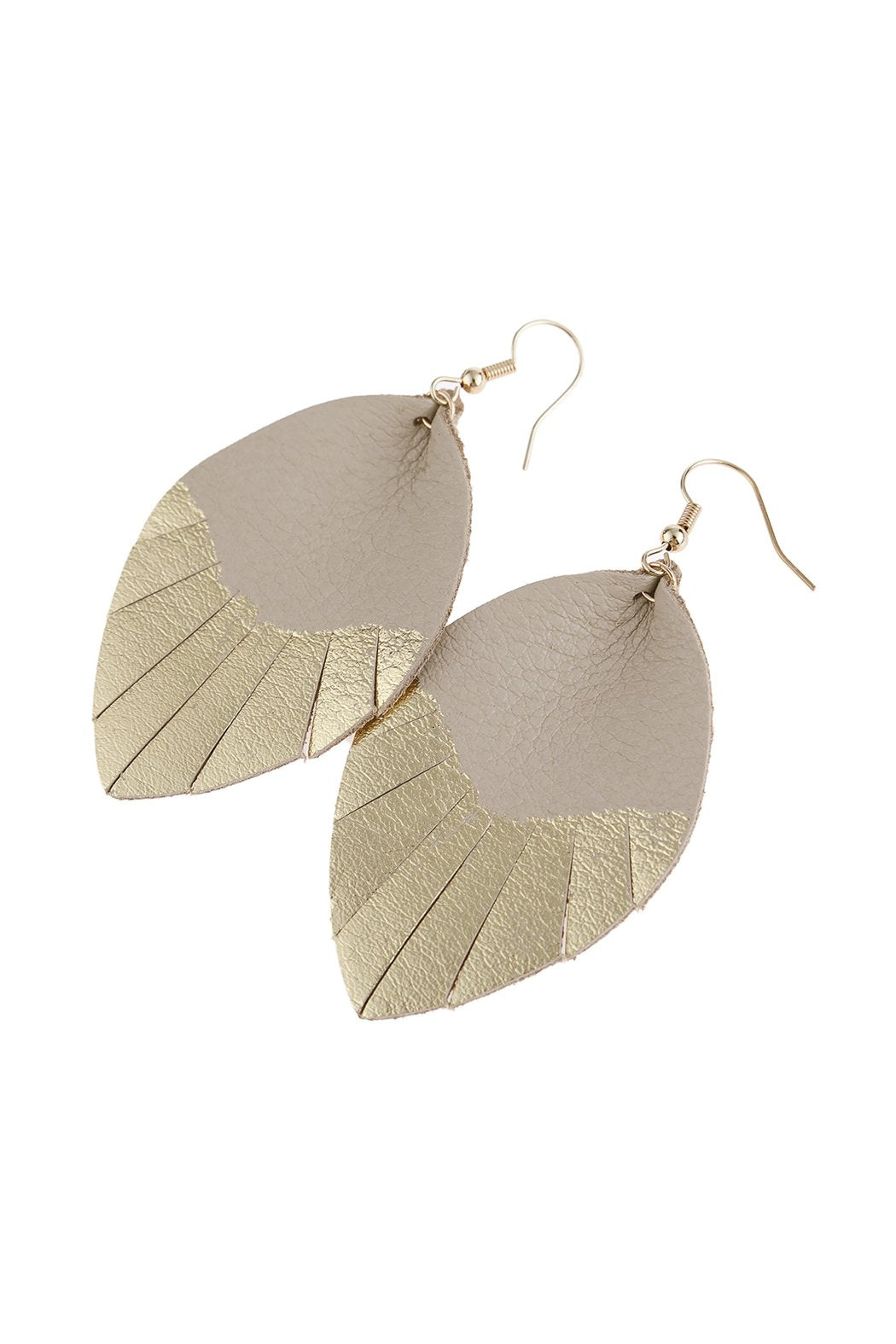 Leaf Tassel Gold Leather Teardrop Hook Earring