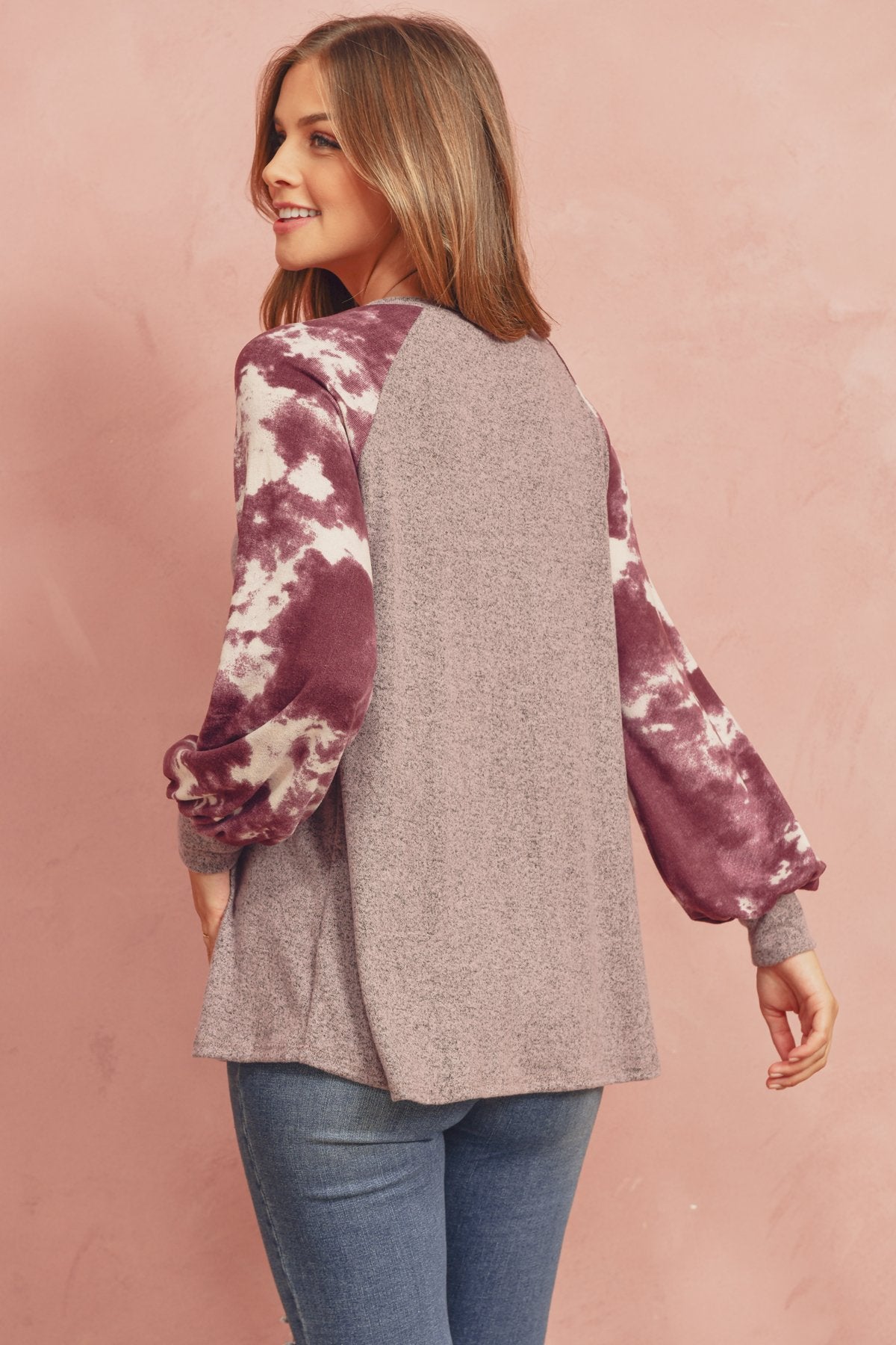 Brushed Hacci Tie Dye Puff Sleeved Top