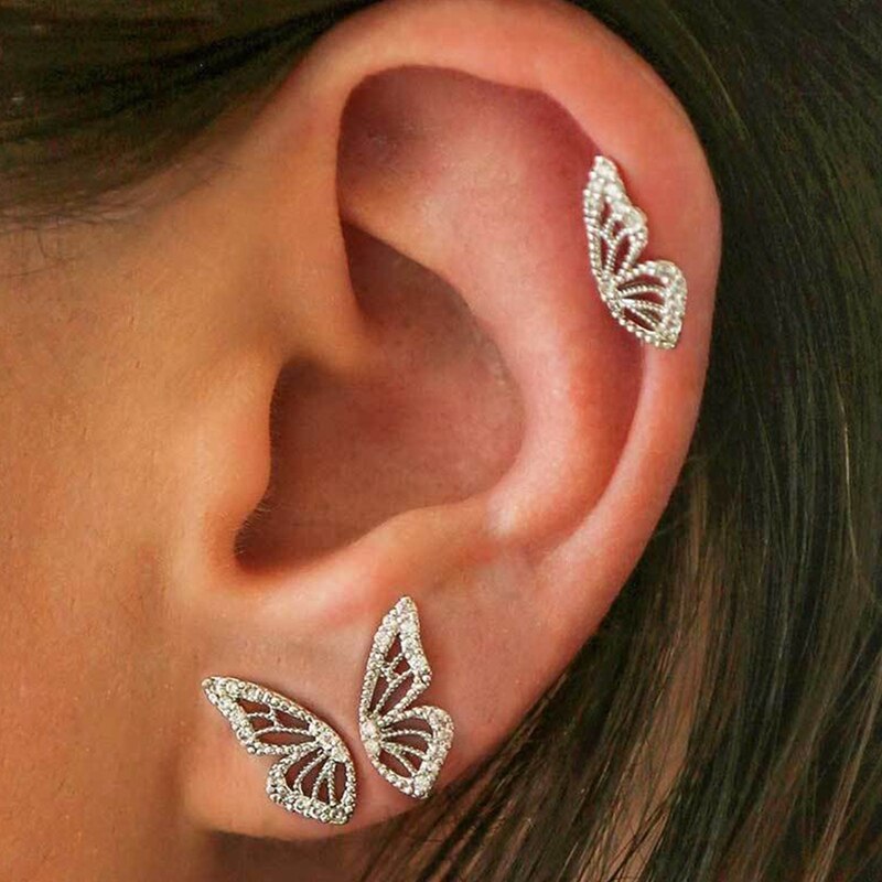 2020 New Rhinestone Butterfly Wing Stud Earrings For Women Cute Small Crystal Stud Earring