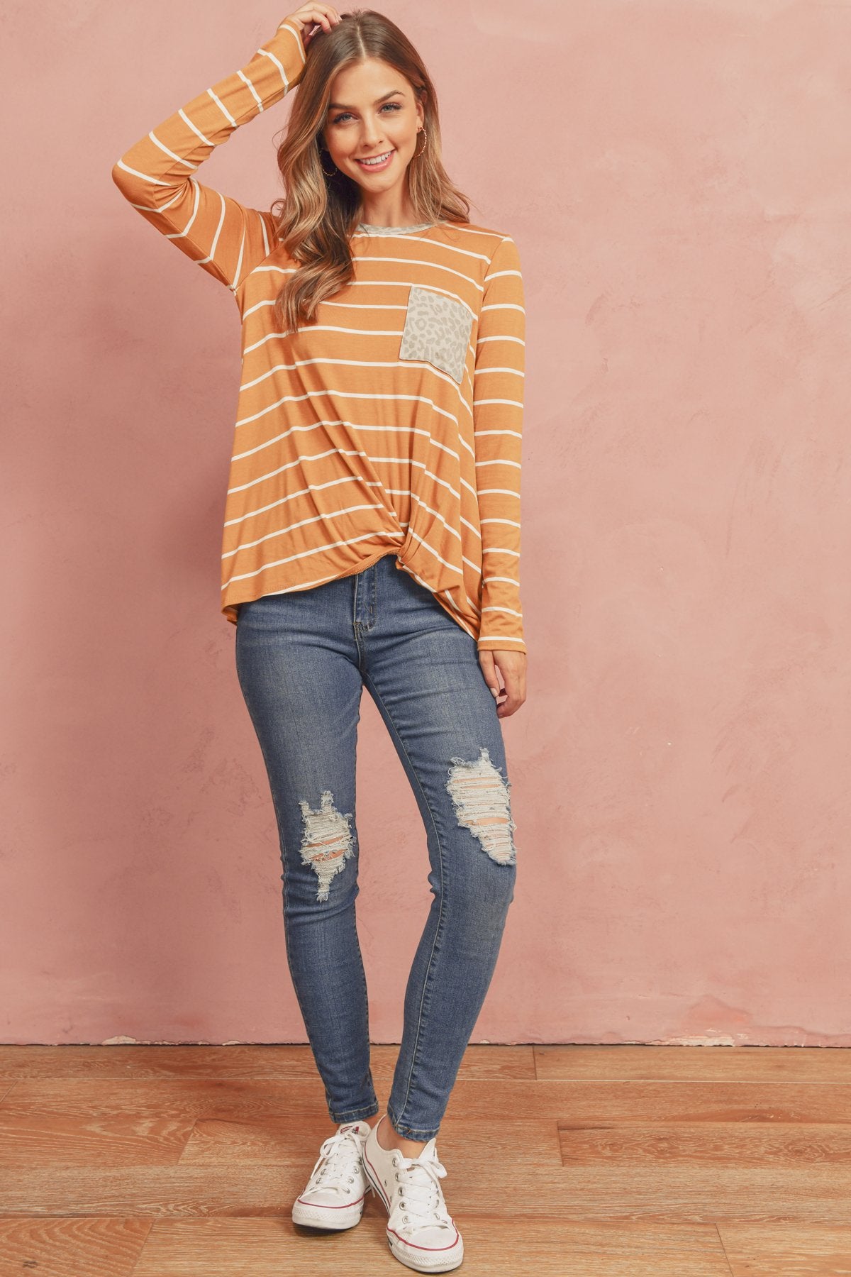 Striped Knot Top With Pocket