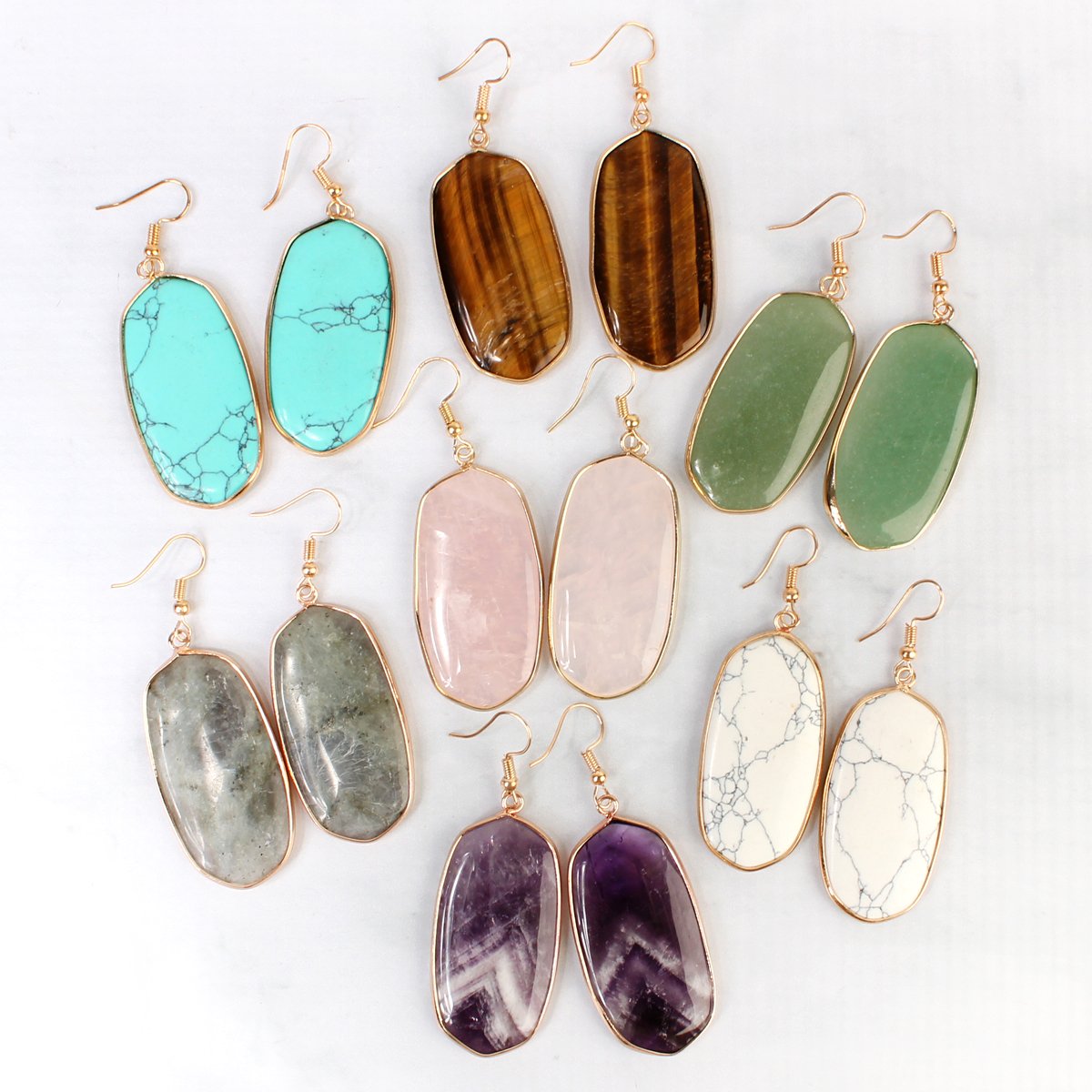 Hde1815 - Natural Oval Stone Earrings