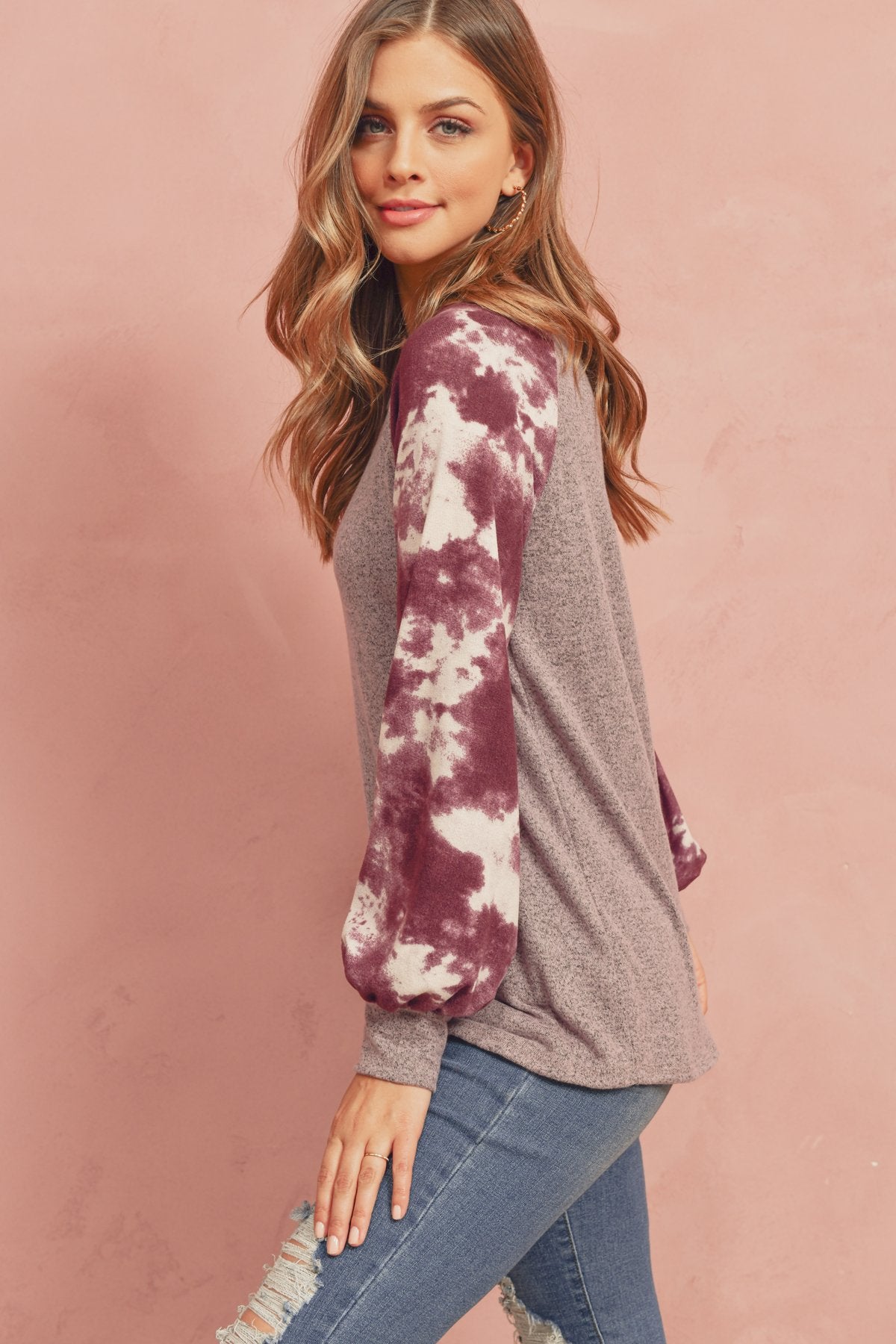 Brushed Hacci Tie Dye Puff Sleeved Top