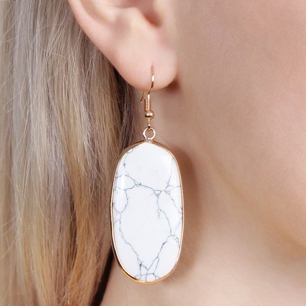 Hde1815 - Natural Oval Stone Earrings