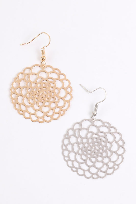 Hde3086 - Blossom Flower Filigree Disc Drop Earrings