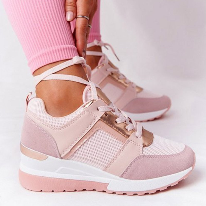 New Women Sneakers Lace-Up Wedge Sports Shoes Women's Vulcanized Shoes Casual Platform Ladies Sneakers Comfy Females Shoes