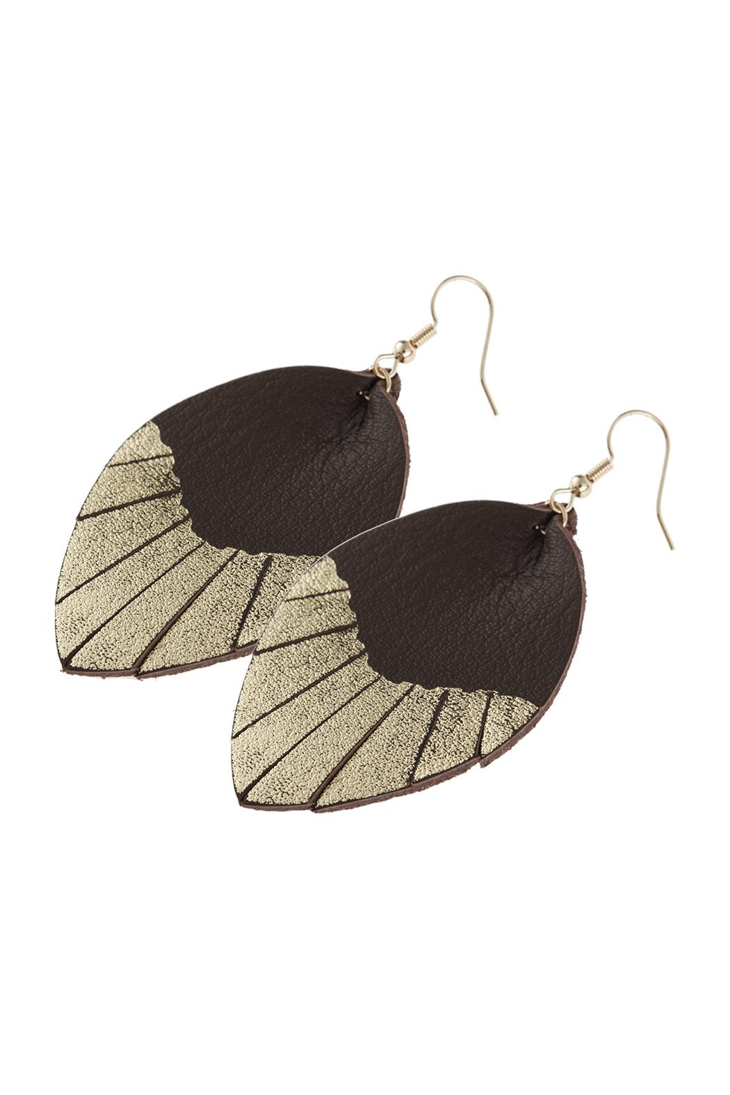 Leaf Tassel Gold Leather Teardrop Hook Earring