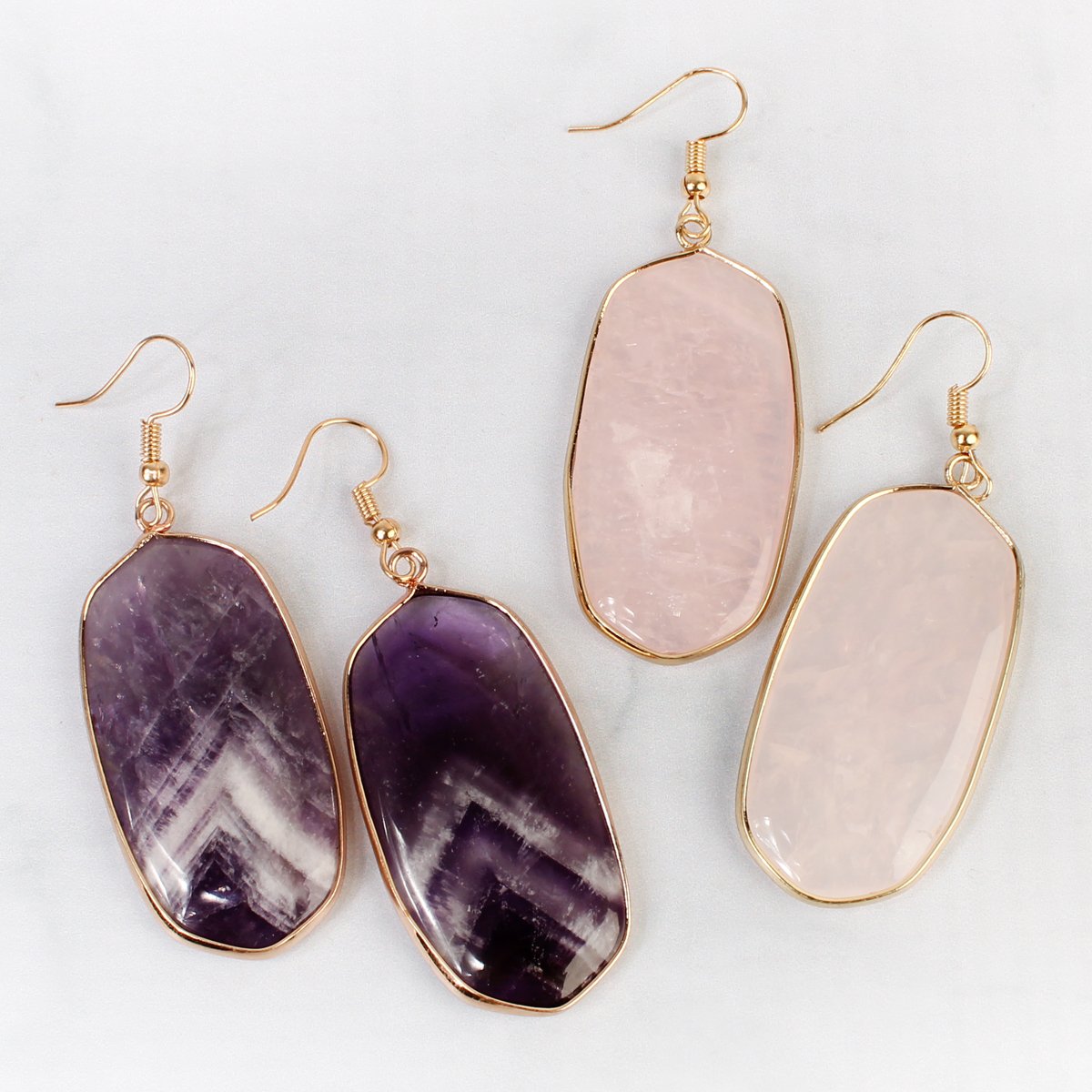 Hde1815 - Natural Oval Stone Earrings