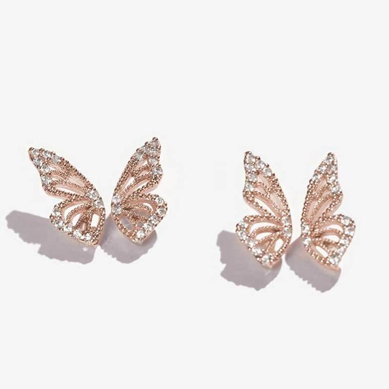 2020 New Rhinestone Butterfly Wing Stud Earrings For Women Cute Small Crystal Stud Earring