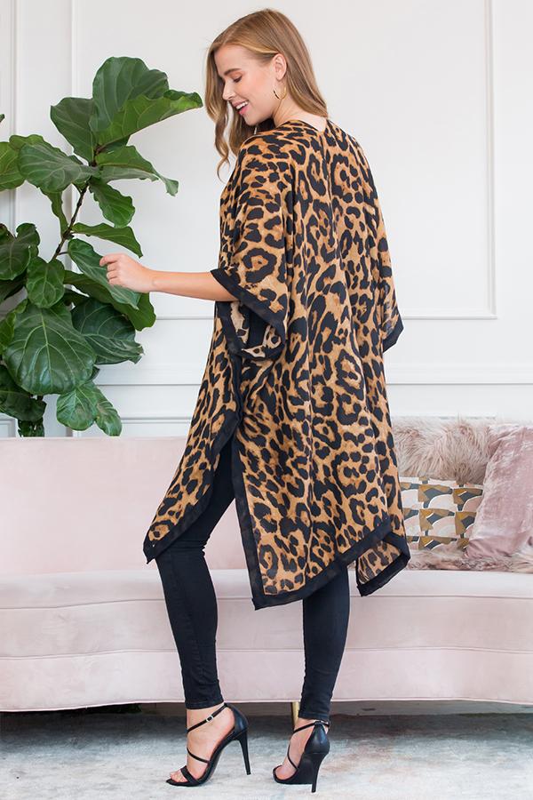 Hdf2503br - Brown Leopard Open Front Kimono