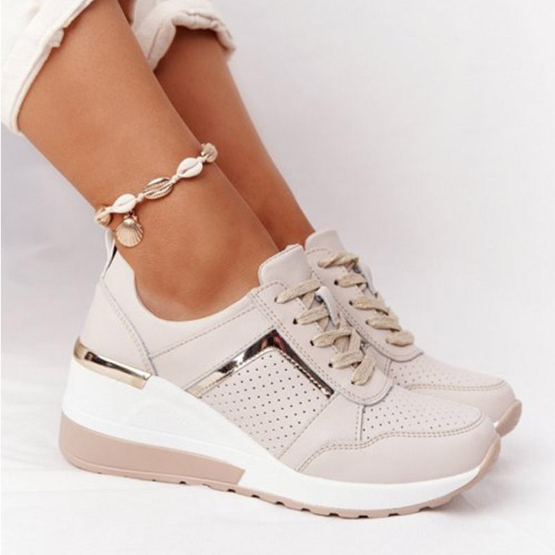 New Women Sneakers Lace-Up Wedge Sports Shoes Women's Vulcanized Shoes Casual Platform Ladies Sneakers Comfy Females Shoes