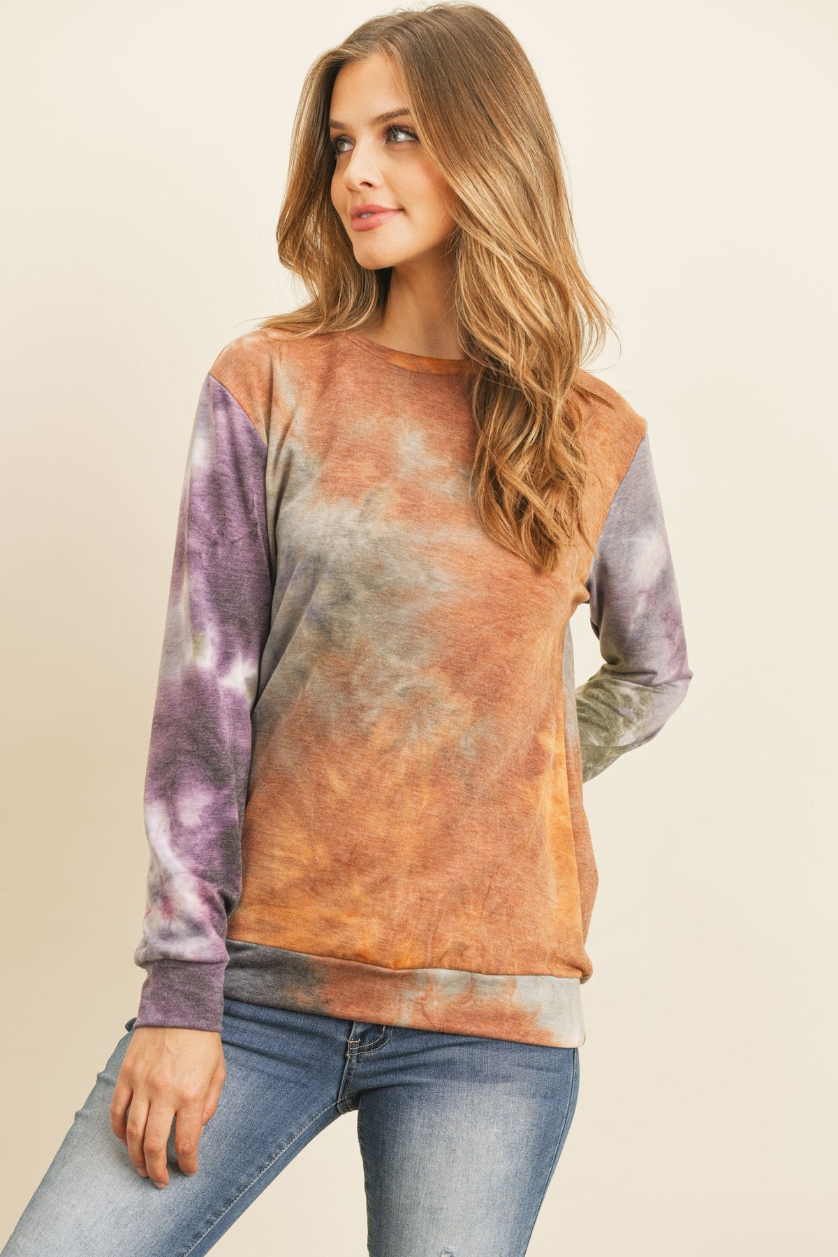 Round Neck Tie Dye Print Pullover