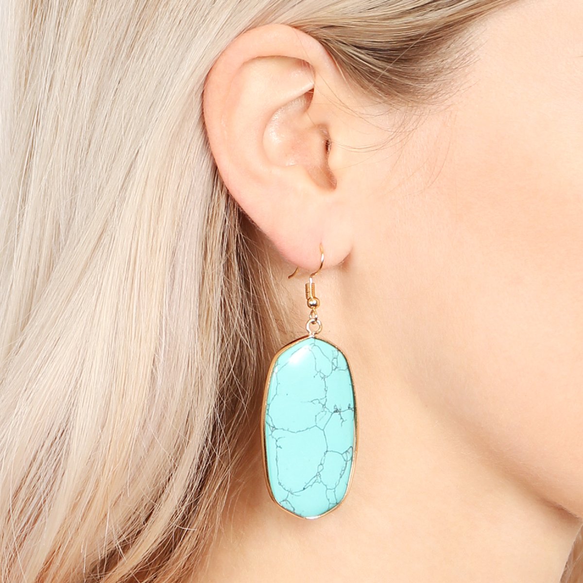 Hde1815 - Natural Oval Stone Earrings