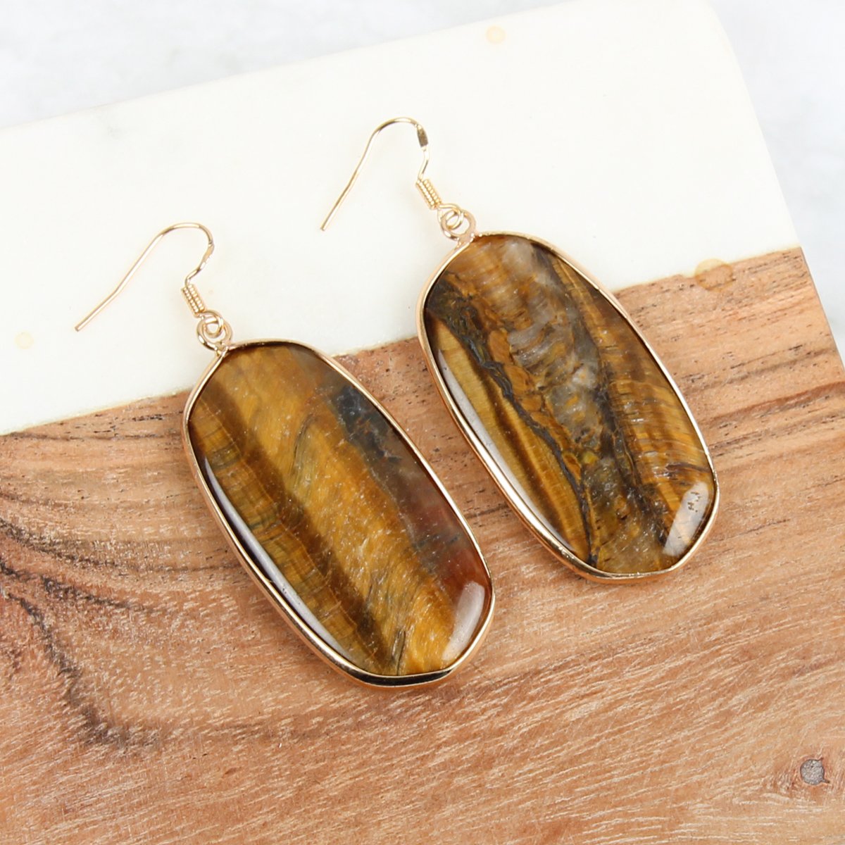 Hde1815 - Natural Oval Stone Earrings