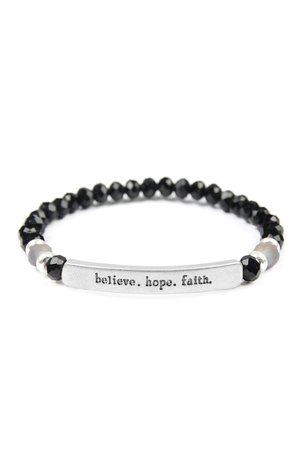 83593 - "Believe, Hope, Faith" 6mm Glass Beads Stretch Bracelet