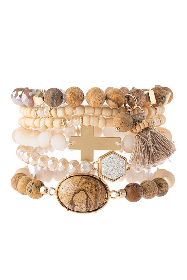 Hdb3103 - Multi Charm Beaded Stretch Bracelet