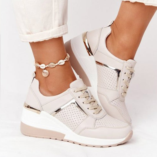 New Women Sneakers Lace-Up Wedge Sports Shoes Women's Vulcanized Shoes Casual Platform Ladies Sneakers Comfy Females Shoes