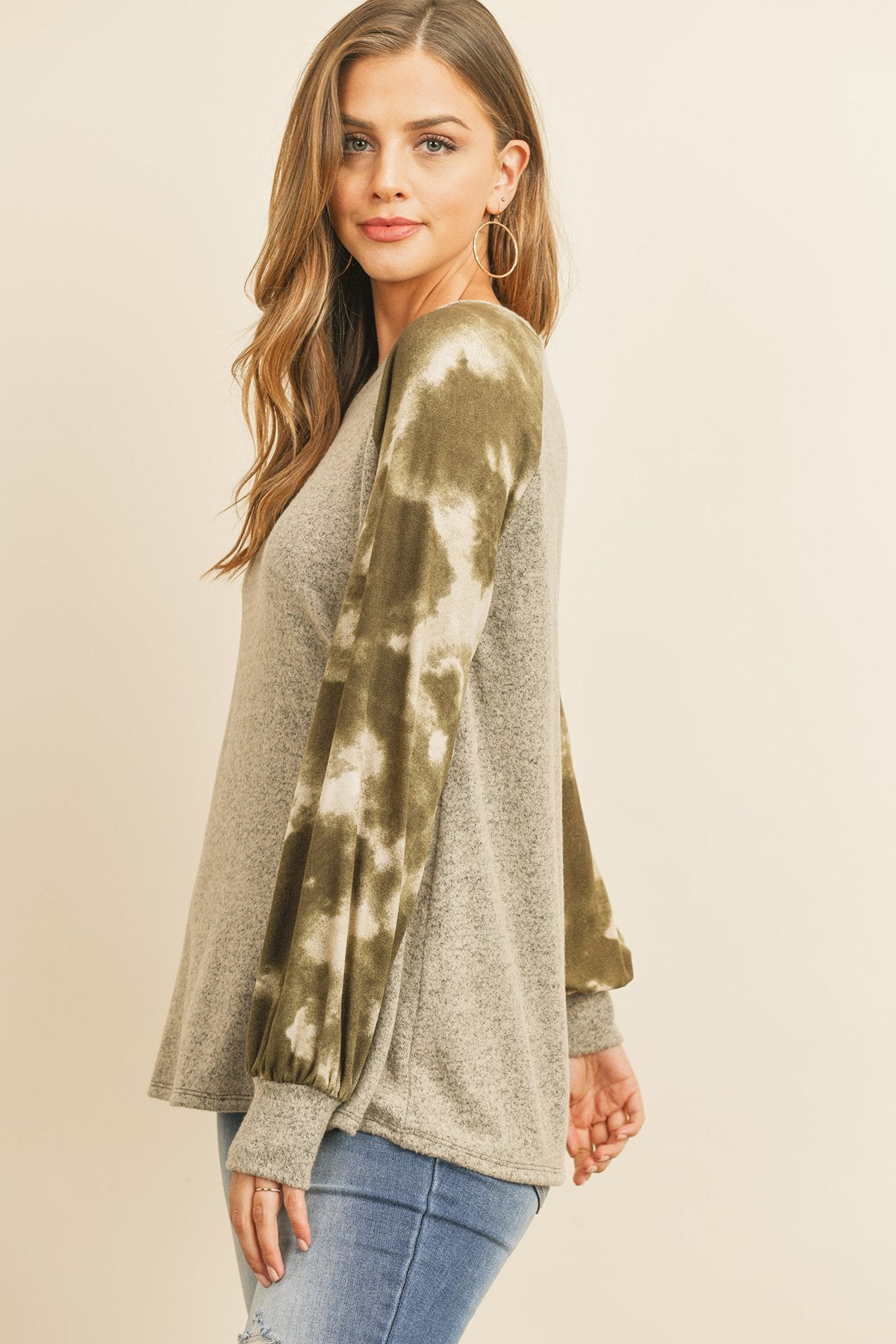 Brushed Hacci Tie Dye Puff Sleeved Top