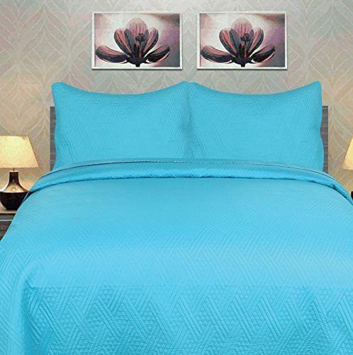 Solid Turquoise Teal Blue Lagoon Lightweight Quilted Coverlet Bedspread Set (LH3000)