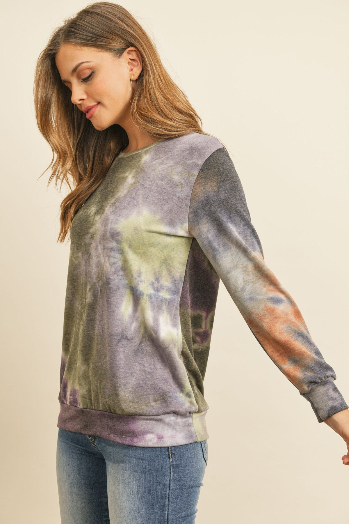 Round Neck Tie Dye Print Pullover