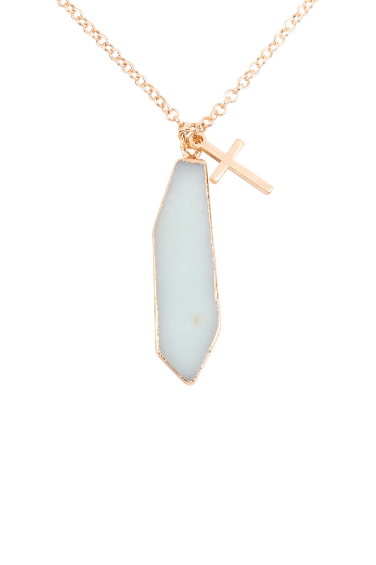 Hdn3123 - Natural Stone With Cross Pendant Necklace