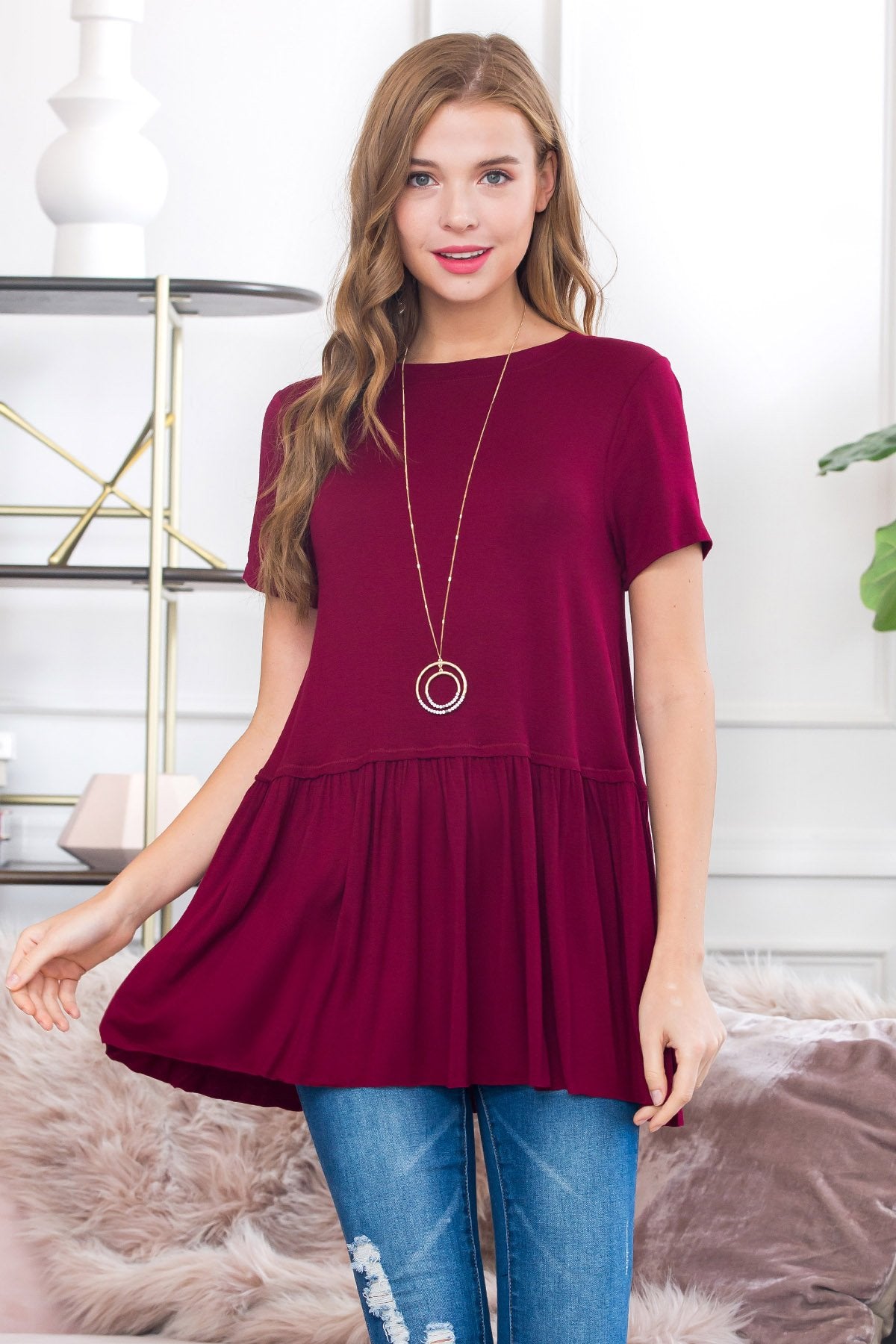 Short Sleeve Ruffle Hem Top