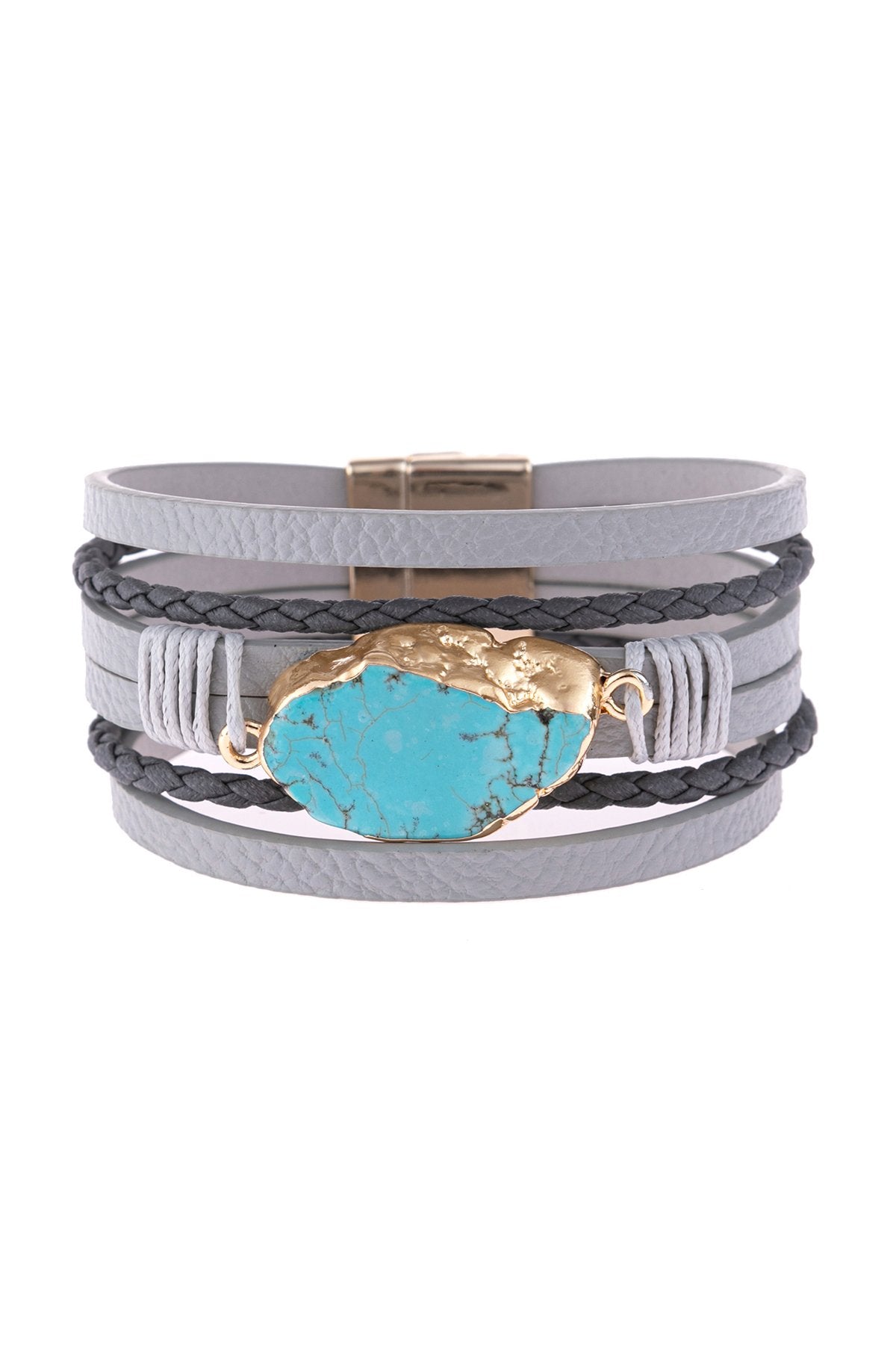 Multi Line Leather With Magnetic Lock Charm Bracelet