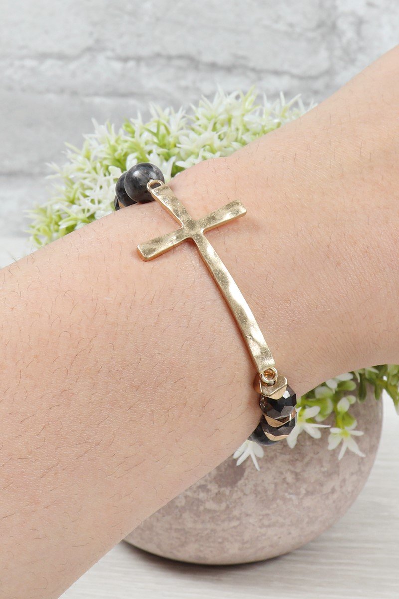 Mix Beads Hammered Cross Bracelet