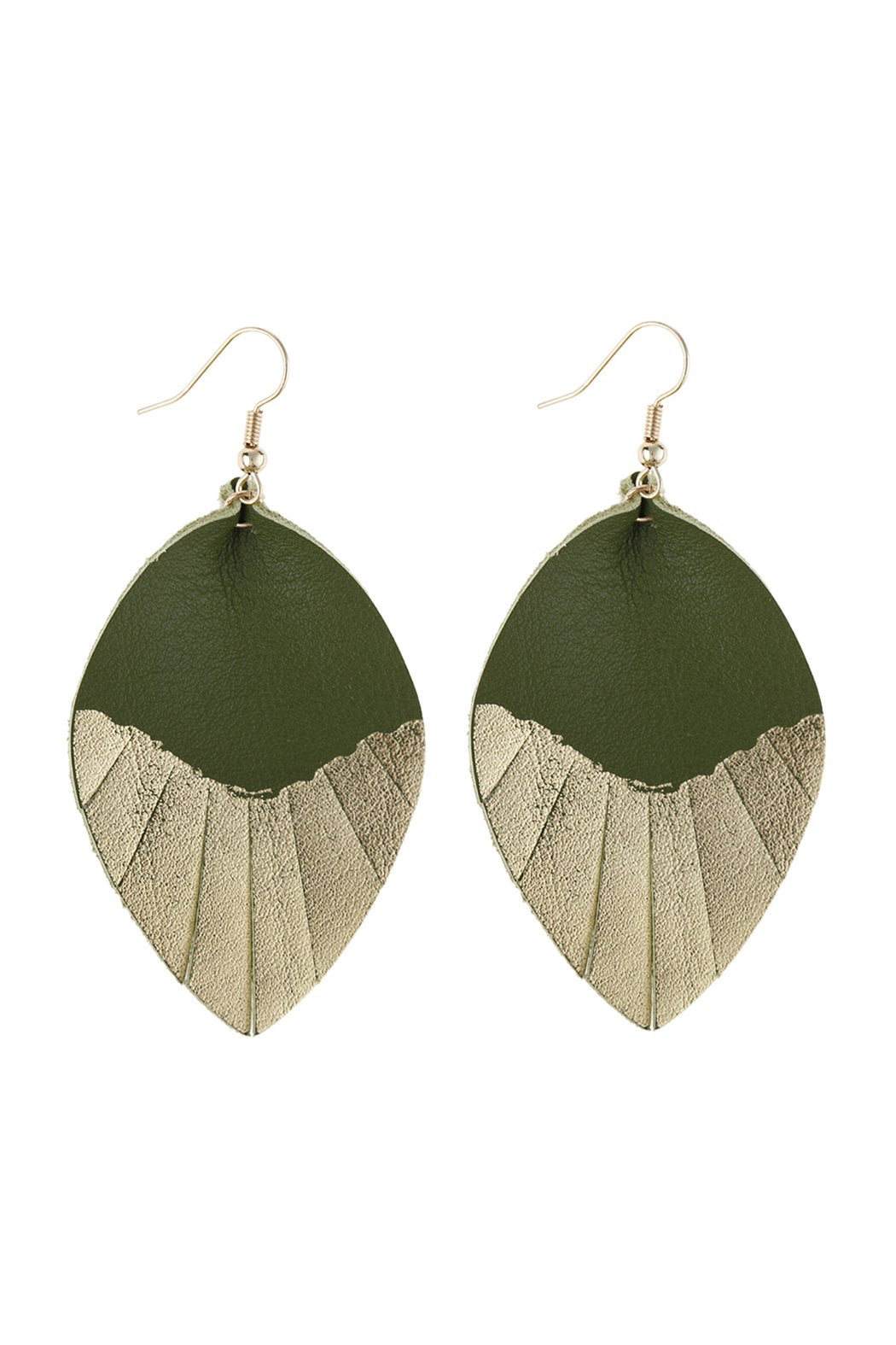 Leaf Tassel Gold Leather Teardrop Hook Earring