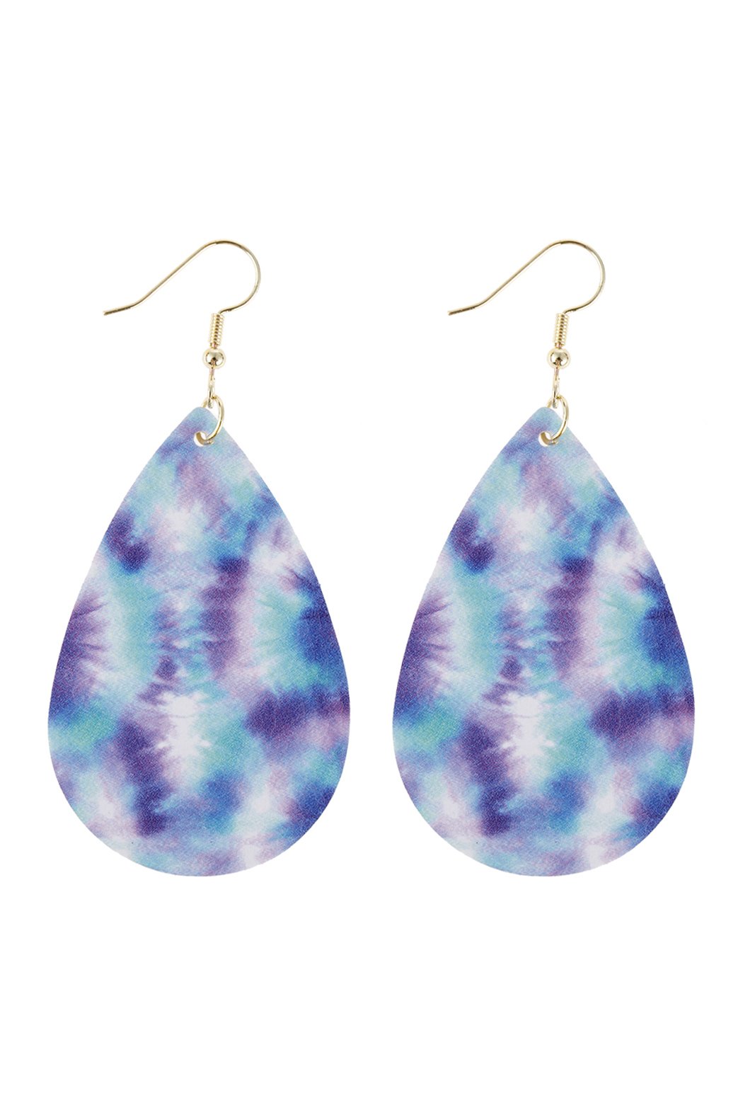 Hde2904 - Abstract Blue Violet Printed Leather Teardrop Hook Earrings