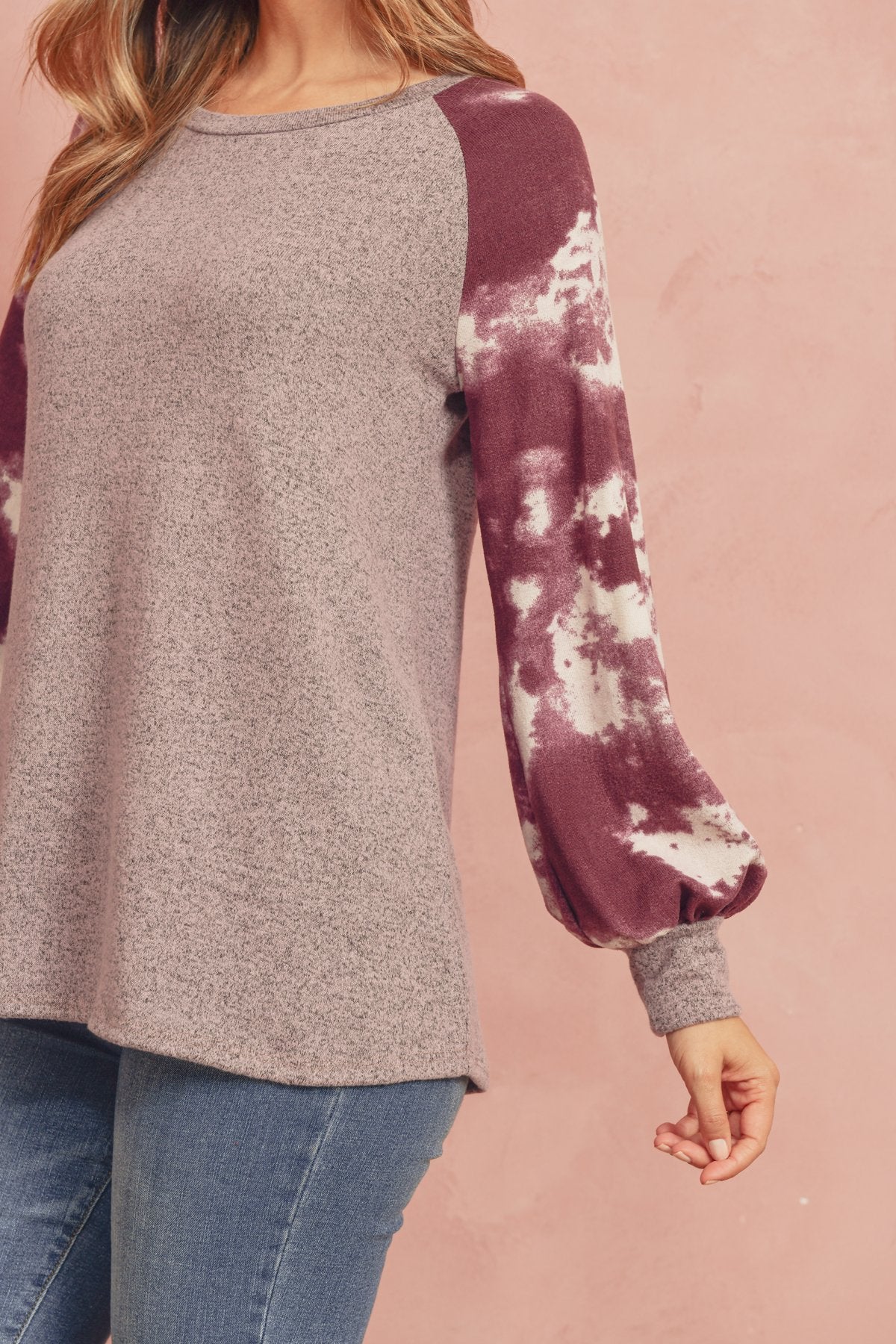 Brushed Hacci Tie Dye Puff Sleeved Top