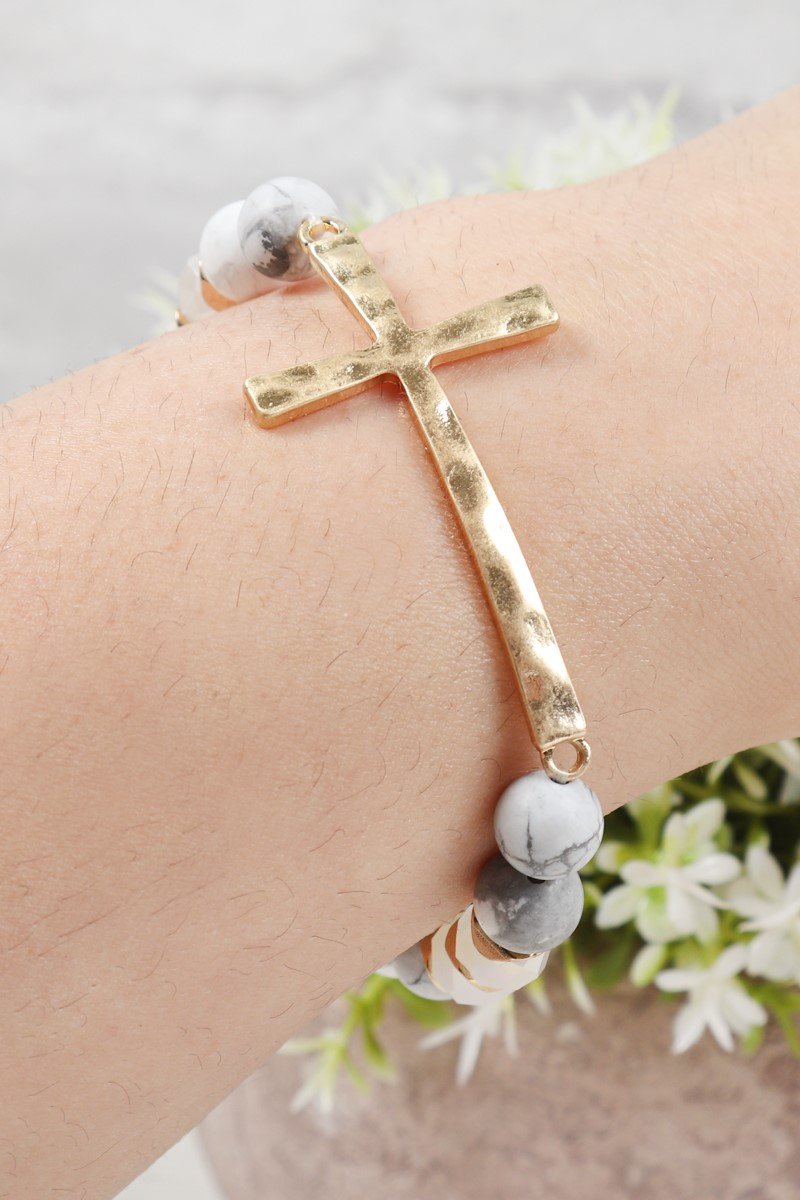 Mix Beads Hammered Cross Bracelet