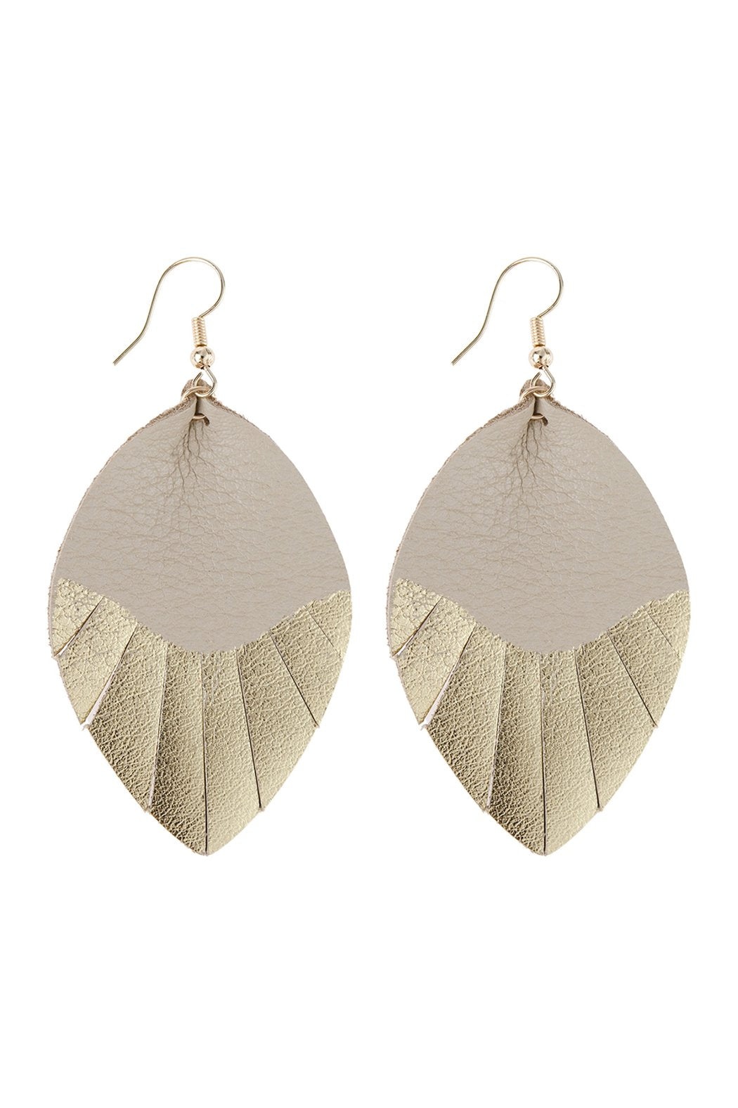 Leaf Tassel Gold Leather Teardrop Hook Earring