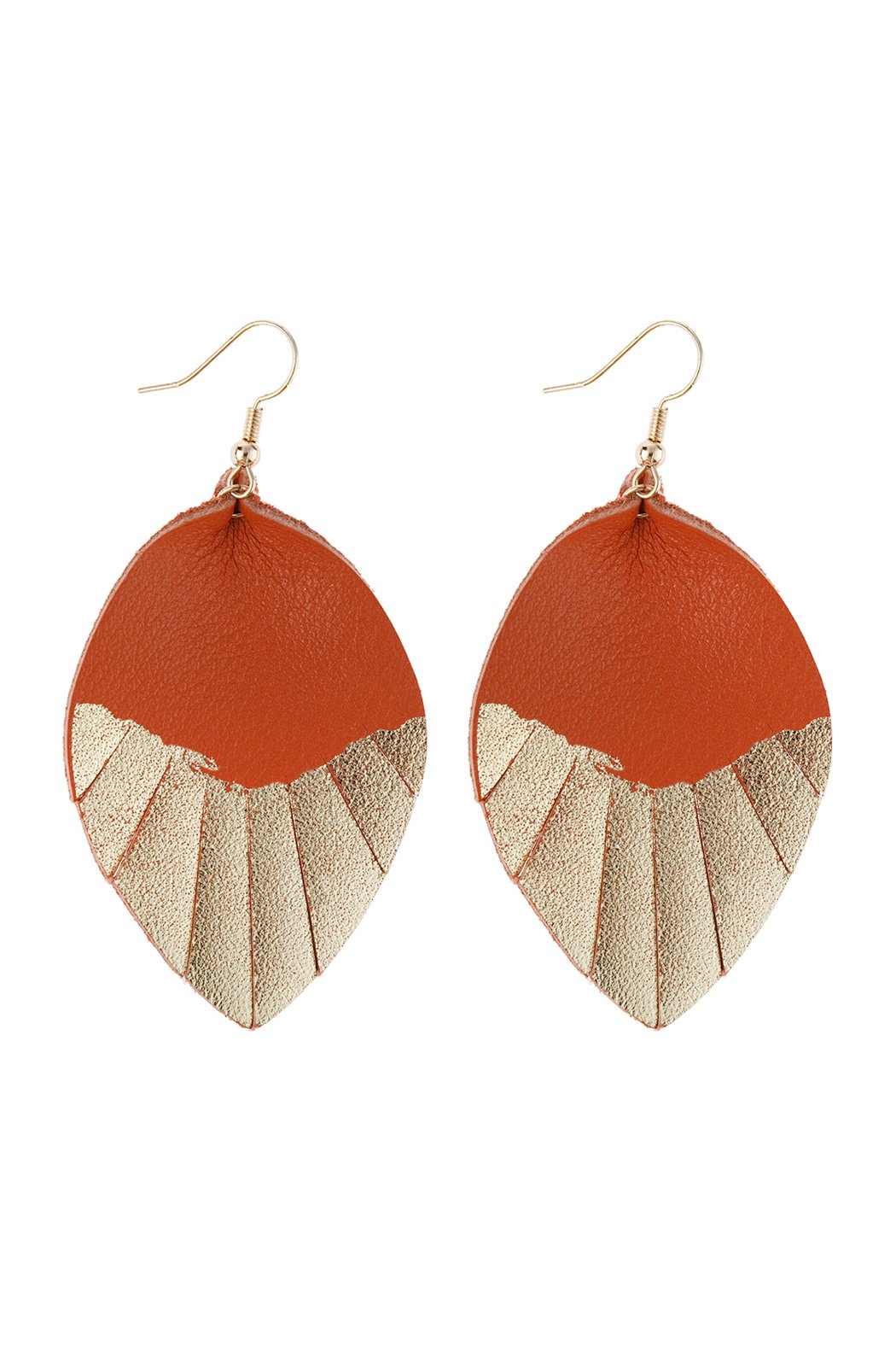 Leaf Tassel Gold Leather Teardrop Hook Earring