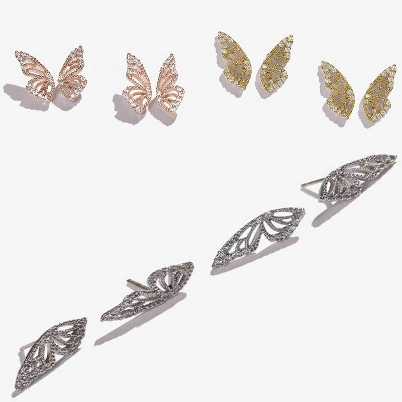 2020 New Rhinestone Butterfly Wing Stud Earrings For Women Cute Small Crystal Stud Earring