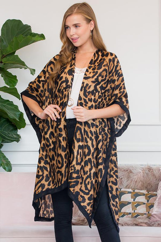 Hdf2503br - Brown Leopard Open Front Kimono