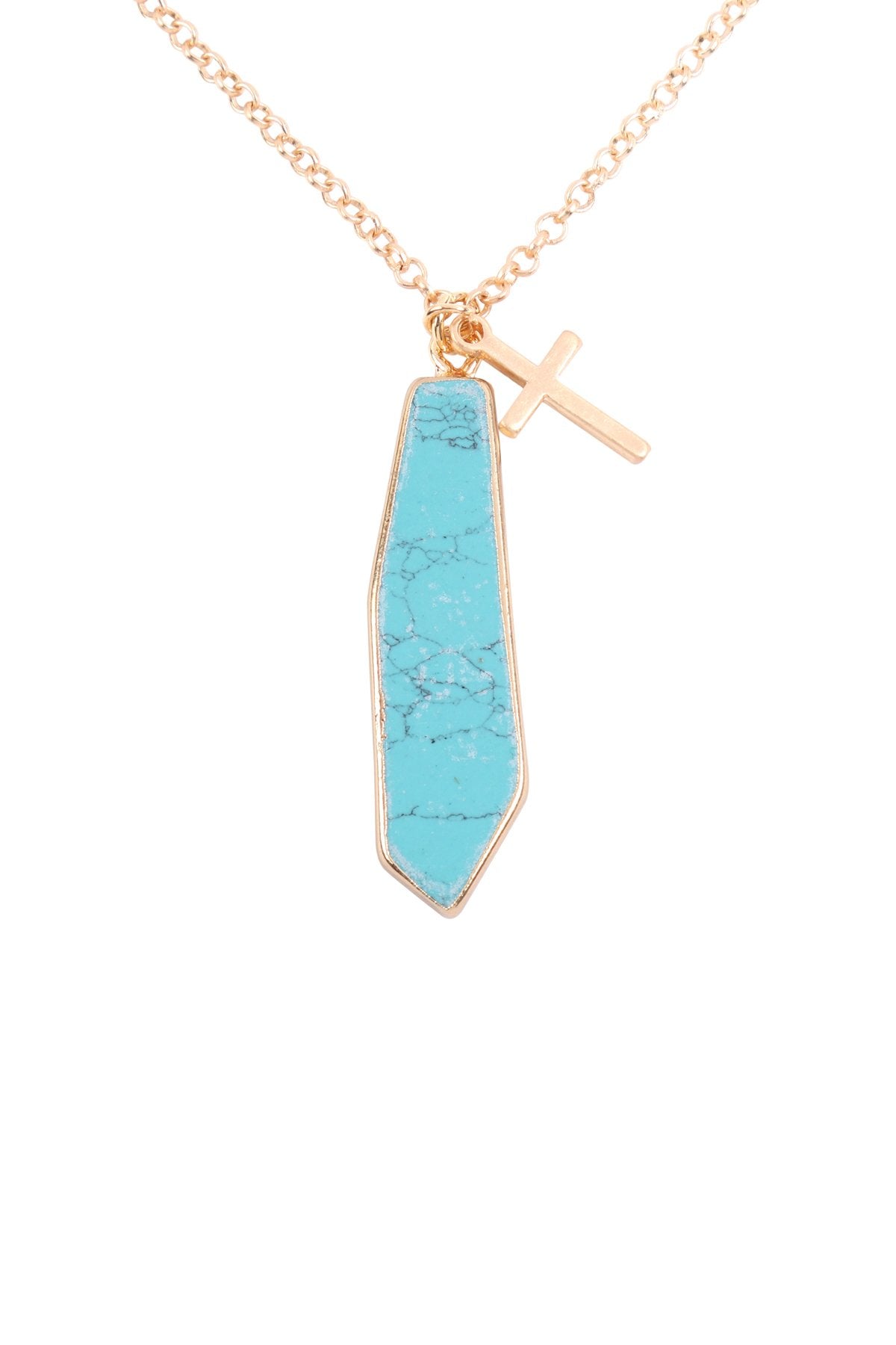 Hdn3123 - Natural Stone With Cross Pendant Necklace