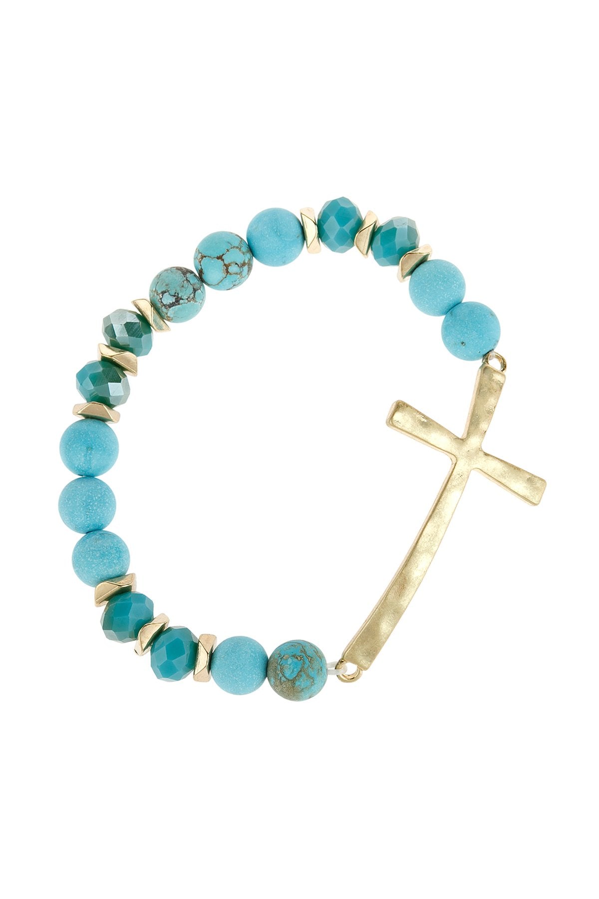 Mix Beads Hammered Cross Bracelet