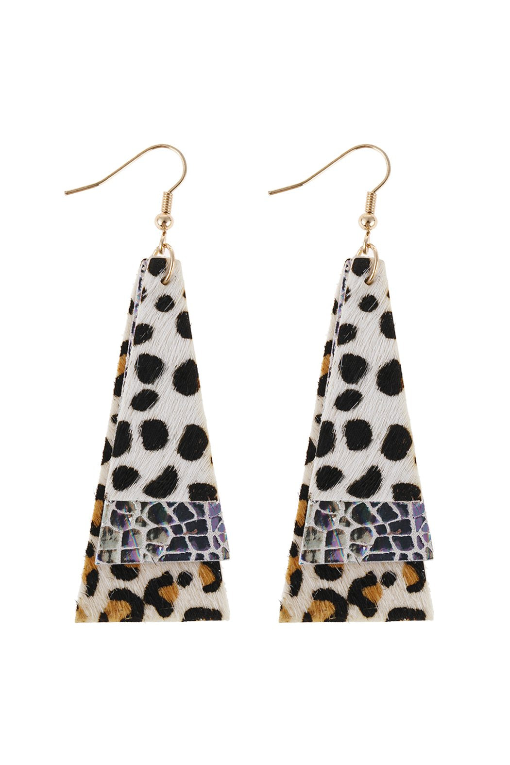 Hde2890 - Animal Print Layered Leather Trapezoid Hook Earrings