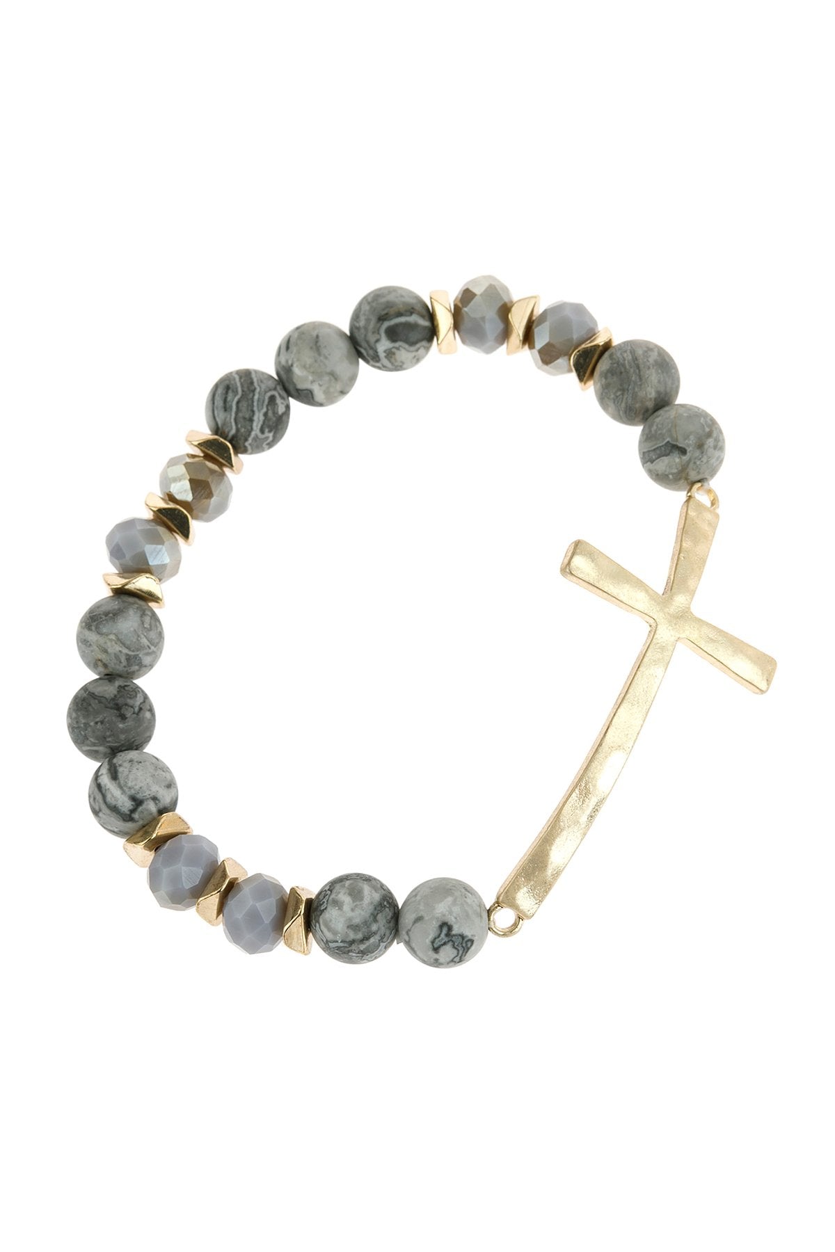 Mix Beads Hammered Cross Bracelet