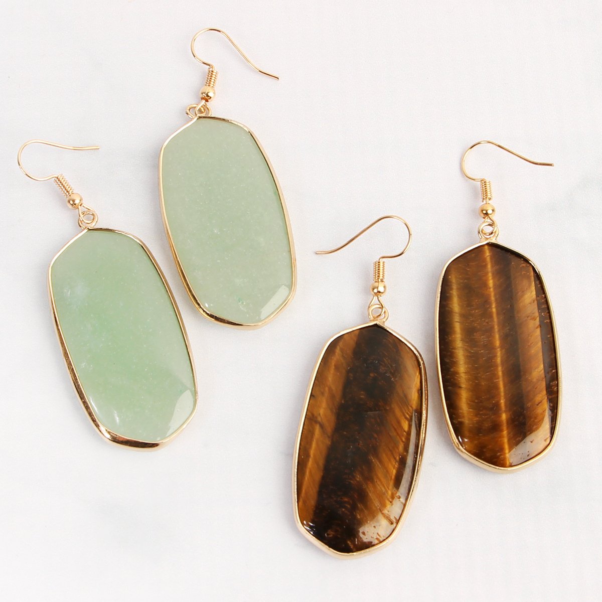 Hde1815 - Natural Oval Stone Earrings