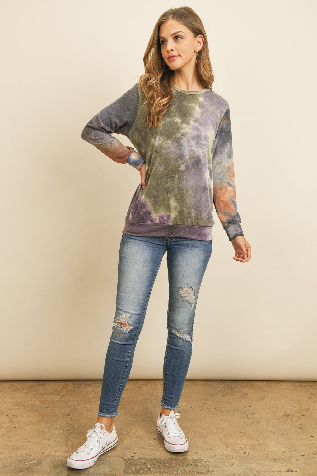 Round Neck Tie Dye Print Pullover